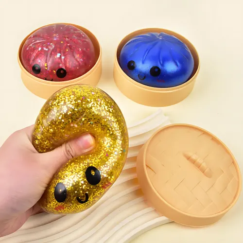 Сенсорная игрушка-антистресс «Пельмень в пароварке» (Squishy Dumpling) с блестками, светящийся в темноте, 9 см - фото 3
