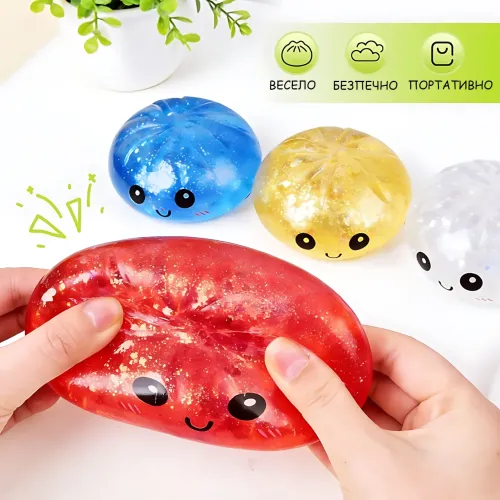 Сенсорная игрушка-антистресс «Пельмень в пароварке» (Squishy Dumpling) с блестками, светящийся в темноте, 9 см - фото 5