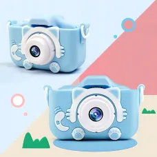 Детский цифровой фотоаппарат с селфи-камерой AND T14 Smart Kids Kitty, фотокамера для детей с играми и силиконовым чехлом