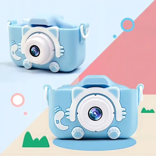 Детский цифровой фотоаппарат с селфи-камерой AND T14 Smart Kids Kitty, фотокамера для детей с играми и силиконовым чехлом