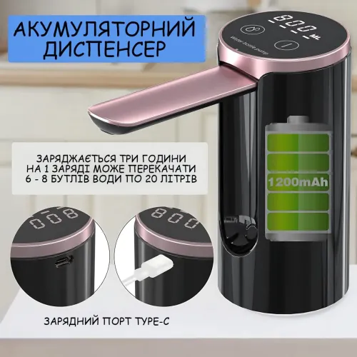 Автоматическая помпа для воды с USB-зарядкой LY-1081, электрический диспенсер для бутилированной воды - фото 6