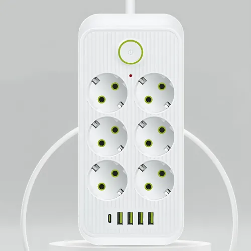 Сетевой фильтр-удлинитель 6 розеток + 4 USB + Type-C, 2 метра, мощный удлинитель с выключателем для дома и офиса, белый - фото 5
