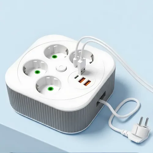 Сетевой удлинитель A107/PNS-05 с USB и Type-C, 4 метра, 4 розетки, фильтр питания для дома и офиса, белый - фото 4
