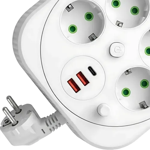 Сетевой удлинитель A107/PNS-05 с USB и Type-C, 4 метра, 4 розетки, фильтр питания для дома и офиса, белый - фото 3
