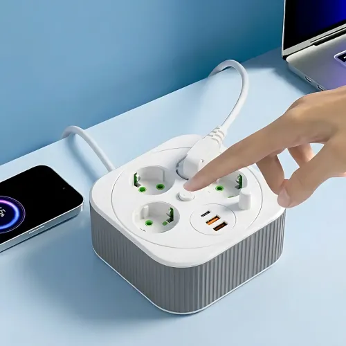 Сетевой удлинитель A107/PNS-05 с USB и Type-C, 4 метра, 4 розетки, фильтр питания для дома и офиса, белый - фото 5