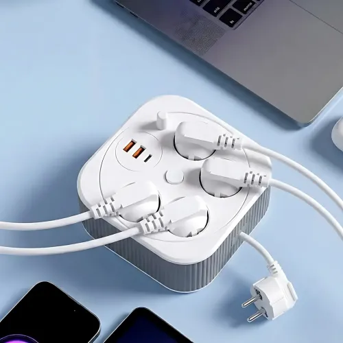 Сетевой удлинитель A107/PNS-05 с USB и Type-C, 4 метра, 4 розетки, фильтр питания для дома и офиса, белый - фото 6