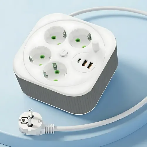 Сетевой удлинитель A107/PNS-05 с USB и Type-C, 4 метра, 4 розетки, фильтр питания для дома и офиса, белый - фото 7