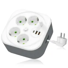 Сетевой удлинитель A107/PNS-05 с USB и Type-C, 4 метра, 4 розетки, фильтр питания для дома и офиса, белый