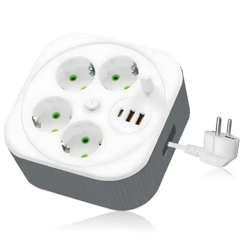 Сетевой удлинитель A107/PNS-05 с USB и Type-C, 4 метра, 4 розетки, фильтр питания для дома и офиса, белый