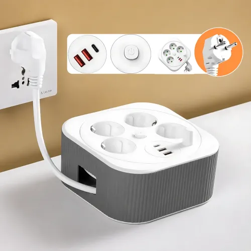 Сетевой удлинитель A107/PNS-05 с USB и Type-C, 4 метра, 4 розетки, фильтр питания для дома и офиса, белый - фото 9