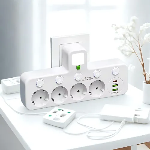 Сетевой фильтр-удлинитель 2500Вт, 4 розетки + 2 USB + 1 Type-C (PD), с ночником, индивидуальные выключатели, белый (PNS-01/8625UL) - фото 3