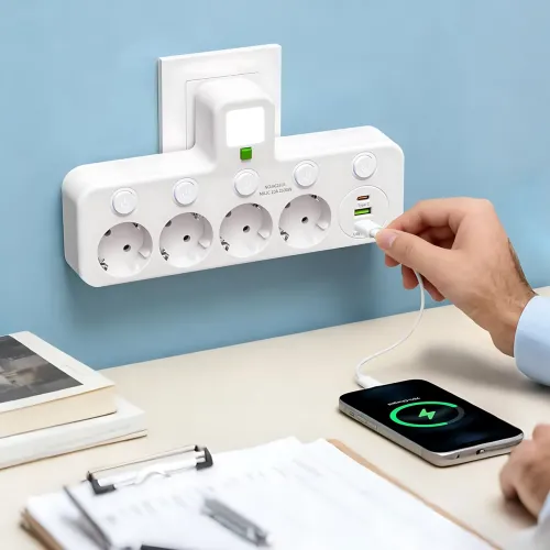 Сетевой фильтр-удлинитель 2500Вт, 4 розетки + 2 USB + 1 Type-C (PD), с ночником, индивидуальные выключатели, белый (PNS-01/8625UL) - фото 4