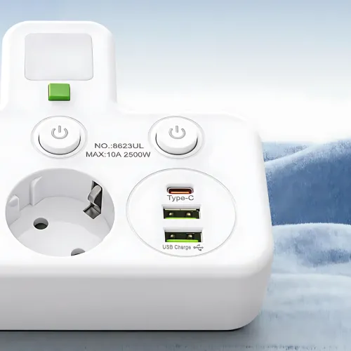Сетевой фильтр-удлинитель 2500Вт, 4 розетки + 2 USB + 1 Type-C (PD), с ночником, индивидуальные выключатели, белый (PNS-01/8625UL) - фото 7