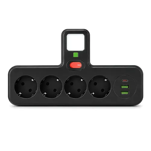Сетевой фильтр-разветвитель PNS-04, 4 розетки 220V + 2 USB + 1 Type-C (PD), с LED-подсветкой, черный - фото 2