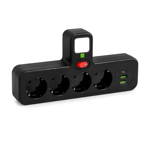 Сетевой фильтр-разветвитель PNS-04, 4 розетки 220V + 2 USB + 1 Type-C (PD), с LED-подсветкой, черный - фото 3