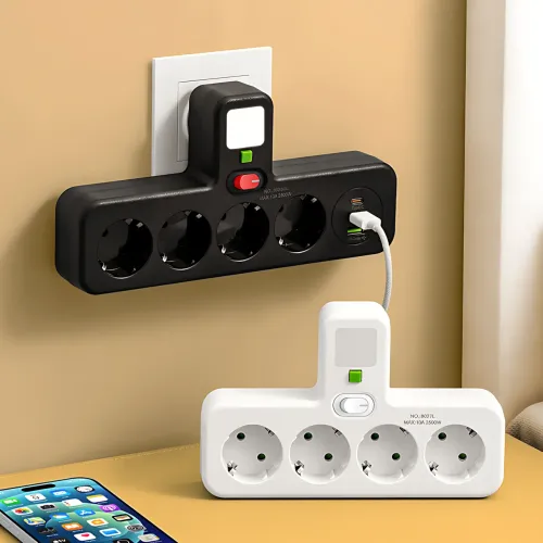 Сетевой фильтр-разветвитель PNS-04, 4 розетки 220V + 2 USB + 1 Type-C (PD), с LED-подсветкой, черный - фото 4