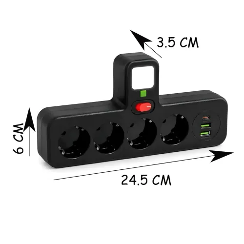 Сетевой фильтр-разветвитель PNS-04, 4 розетки 220V + 2 USB + 1 Type-C (PD), с LED-подсветкой, черный - фото 6