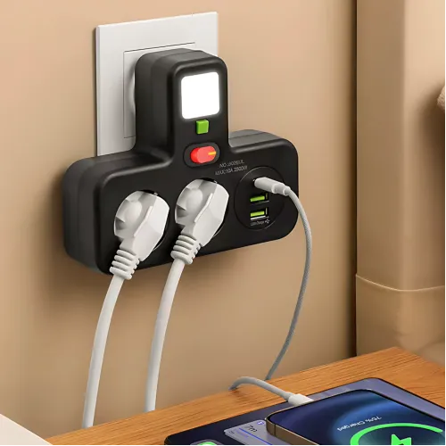 Сетевой фильтр-разветвитель PNS-04, 4 розетки 220V + 2 USB + 1 Type-C (PD), с LED-подсветкой, черный - фото 8