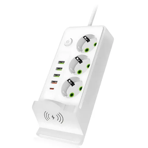 Мережевий фільтр-подовжувач 3 метри, 3 розетки + 4 USB + 2 Type-C (PD) + Бездротова зарядка, білий (Q360/PNS-06) - фото 4