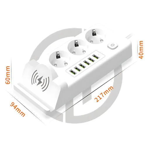 Мережевий фільтр-подовжувач 3 метри, 3 розетки + 4 USB + 2 Type-C (PD) + Бездротова зарядка, білий (Q360/PNS-06) - фото 8