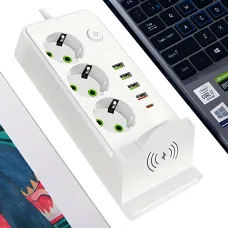 Сетевой фильтр-удлинитель 3 метра, 3 розетки + 4 USB + 2 Type-C (PD) + Беспроводная зарядка, белый (Q360/PNS-06)