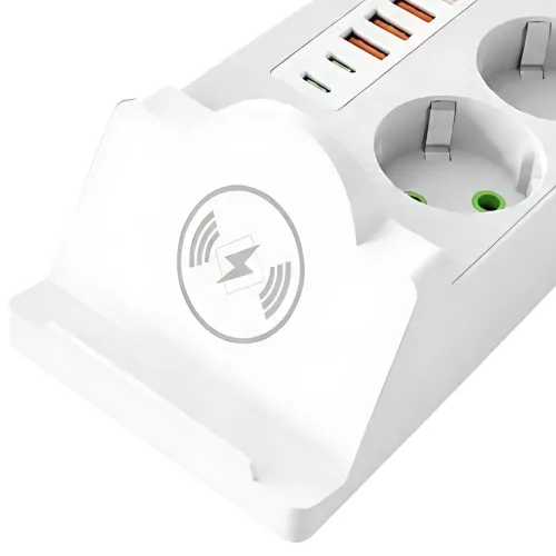 Мережевий фільтр-подовжувач 3 метри, 3 розетки + 4 USB + 2 Type-C (PD) + Бездротова зарядка, білий (Q360/PNS-06) - фото 7
