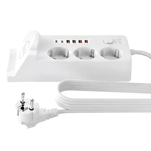 Мережевий фільтр-подовжувач 3 метри, 3 розетки + 4 USB + 2 Type-C (PD) + Бездротова зарядка, білий (Q360/PNS-06) - фото 6