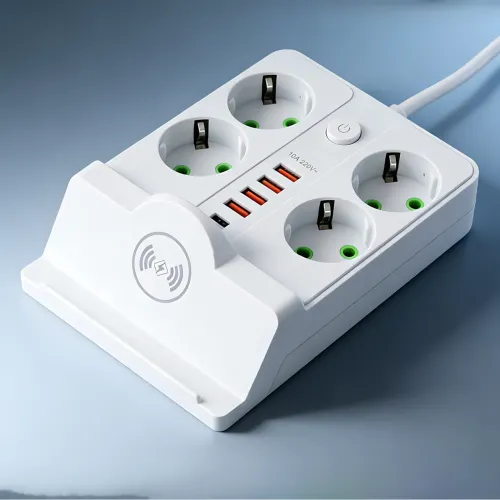 Мережевий фільтр-подовжувач 5 метрів, 4 розетки + 4 USB + 2 Type-C (PD) + Бездротова зарядка, білий (Q370/PNS-07) - фото 3