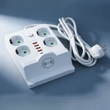 Сетевой фильтр-удлинитель 5 метров, 4 розетки + 4 USB + 2 Type-C (PD) + Беспроводная зарядка, белый (Q370/PNS-07)