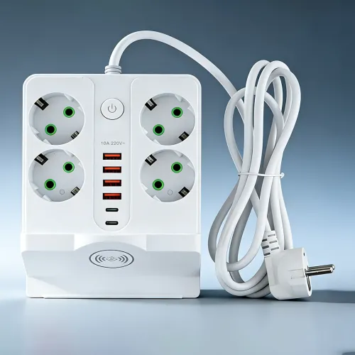 Мережевий фільтр-подовжувач 5 метрів, 4 розетки + 4 USB + 2 Type-C (PD) + Бездротова зарядка, білий (Q370/PNS-07) - фото 2