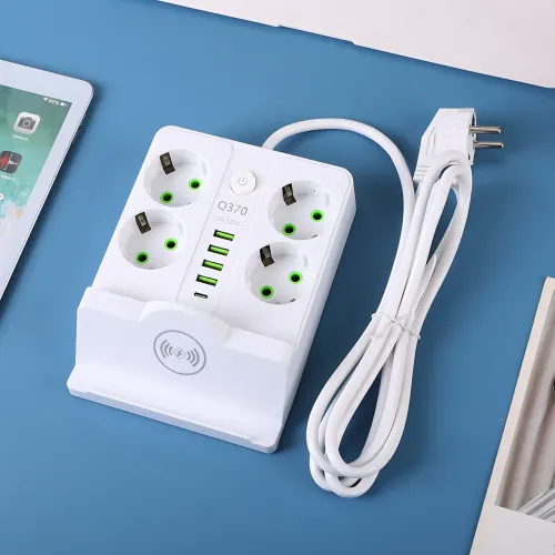 Мережевий фільтр-подовжувач 5 метрів, 4 розетки + 4 USB + 2 Type-C (PD) + Бездротова зарядка, білий (Q370/PNS-07) - фото 5