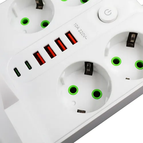 Мережевий фільтр-подовжувач 5 метрів, 4 розетки + 4 USB + 2 Type-C (PD) + Бездротова зарядка, білий (Q370/PNS-07) - фото 8