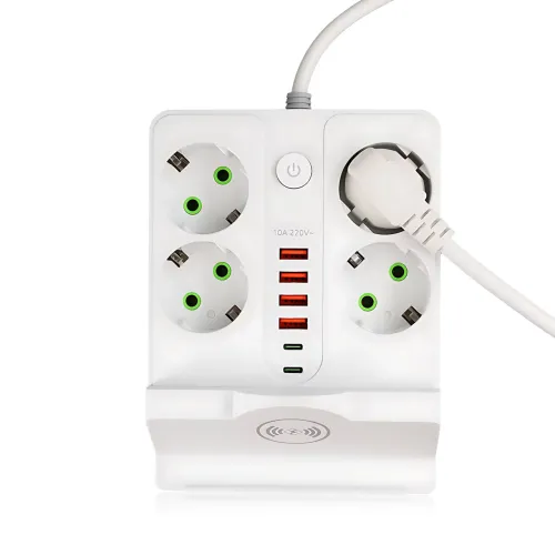 Мережевий фільтр-подовжувач 5 метрів, 4 розетки + 4 USB + 2 Type-C (PD) + Бездротова зарядка, білий (Q370/PNS-07) - фото 6