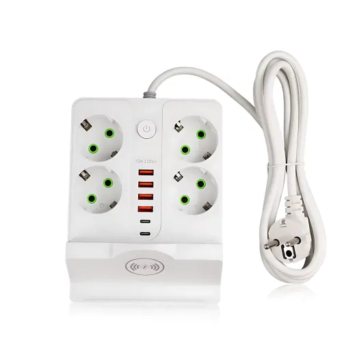 Мережевий фільтр-подовжувач 5 метрів, 4 розетки + 4 USB + 2 Type-C (PD) + Бездротова зарядка, білий (Q370/PNS-07) - фото 7