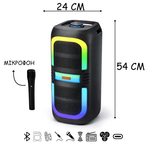 Портативная Bluetooth колонка MS-2039BT, 50 Вт, RGB подсветкой, TWS, FM-радио, USB/AUX/TF - фото 6
