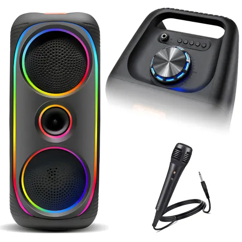Портативная Bluetooth колонка MS-2041BT, 50 Вт, с беспроводным микрофоном, RGB подсветкой, TWS, FM-радио, USB/AUX/TF