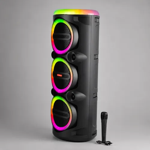 Портативная акустическая колонка MS-2076BT-W 90Вт с Bluetooth, беспроводным микрофоном, RGB подсветкой, USB/SD/FM, на колесиках - фото 3