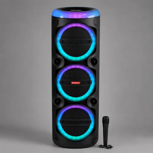 Портативная акустическая колонка MS-2076BT-W 90Вт с Bluetooth, беспроводным микрофоном, RGB подсветкой, USB/SD/FM, на колесиках - фото 2