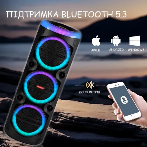 Портативная акустическая колонка MS-2076BT-W 90Вт с Bluetooth, беспроводным микрофоном, RGB подсветкой, USB/SD/FM, на колесиках - фото 6