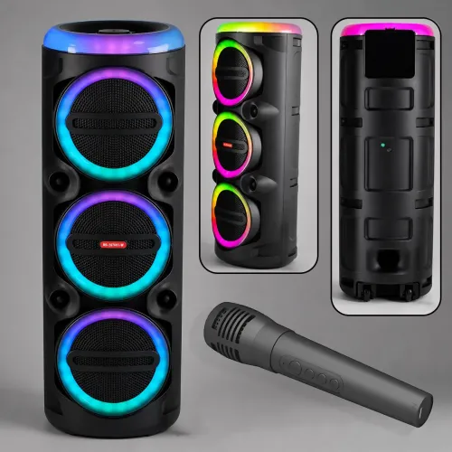 Портативная акустическая колонка MS-2076BT-W 90Вт с Bluetooth, беспроводным микрофоном, RGB подсветкой, USB/SD/FM, на колесиках