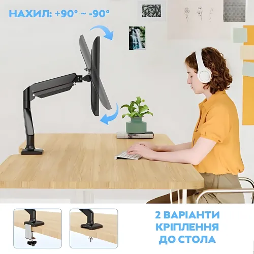 Настольный кронштейн для монитора 17-30 с газлифтом AND 5854, поворотно-наклонный держатель для ТВ, черный - фото 8