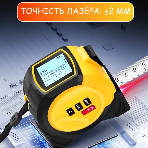 Лазерный дальномер-рулетка 3в1 PowerMe MultiLaser Tape (40 м + 5 м), цифровой измерительный прибор с LCD-дисплеем - фото 7