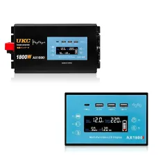 Преобразователь напряжения UKC AX1800i 12V-220V 1800W чистая синусоида, инвертор с LCD-дисплеем, USB, Type-C