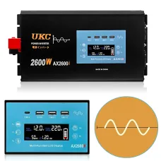 Преобразователь напряжения UKC AX2600i 12V-220V 2600W чистая синусоида, инвертор для котла, LCD-дисплей, USB, Type-C