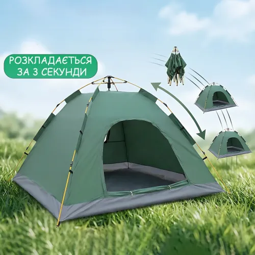 Палатка автоматическая четырехместная 200х200 см, кемпинговая самораскладная палатка для туризма и отдыха, зеленая - фото 2