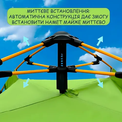 Палатка автоматическая четырехместная 200х200 см, самораскладная кемпинговая палатка для туризма и отдыха, светло-зеленая - фото 3