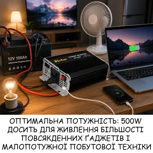 Автомобильный инвертор SU-KAM RPI 500W (12V в 220V) преобразователь напряжения с активным охлаждением для авто, кемпинга и дома - фото 3