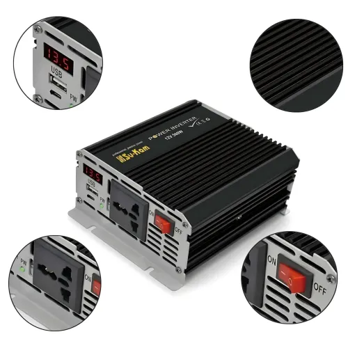Автомобильный инвертор SU-KAM RPI 500W (12V в 220V) преобразователь напряжения с активным охлаждением для авто, кемпинга и дома