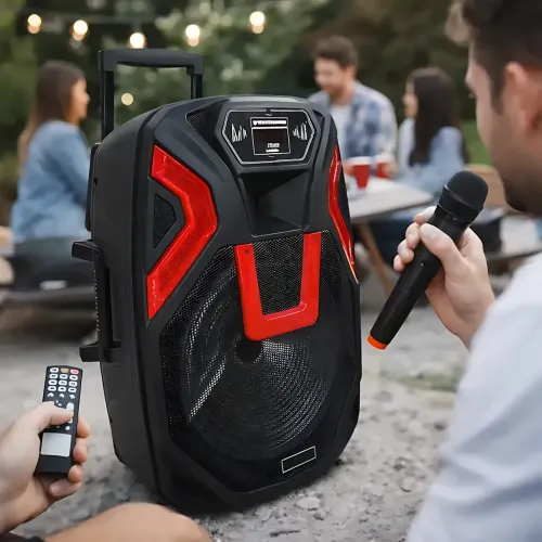 Акустическая колонка ZXX-1503 60Вт (15), автономная переносная система с 2 радиомикрофонами, Bluetooth, TWS, караоке, LED - фото 5