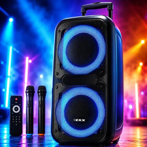 Акустическая колонка ZXX-7575 2500Вт (2×12), портативная караоке-система с 2 радиомикрофонами, Bluetooth, X-BASS, TWS, LED